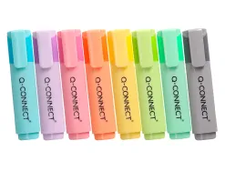 Surligneur q-connect fluorescent pastel pointe biseautee etui de bureau 8 coloris assortis