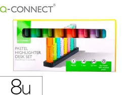 Surligneur q-connect fluorescent pastel pointe biseautee etui de bureau 8 coloris assortis