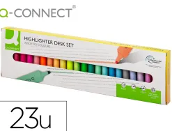 Surligneur q-connect fluorescent pointe biseautee etui de bureau 23 unites coloris assortis