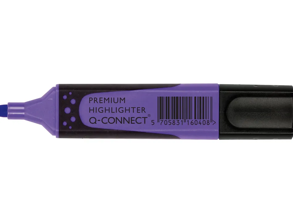 Surligneur q-connect premium pointe biseautée encre base eau corps couleur encre grip caoutchouc capuchon clip violet