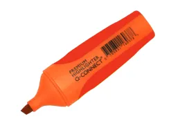 Surligneur q-connect premium pointe biseautée encre base eau corps couleur encre grip caoutchouc capuchon clip orange