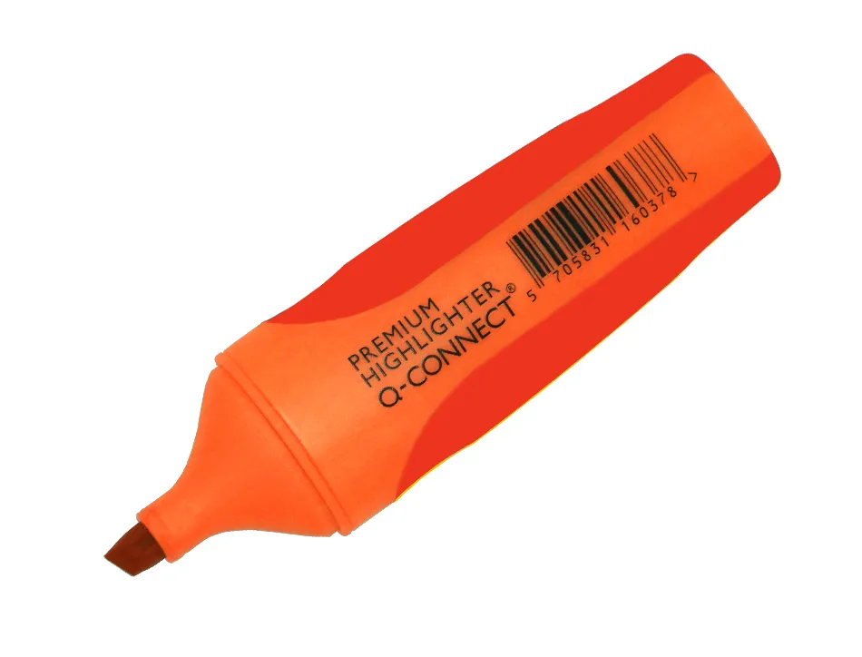 Surligneur q-connect premium pointe biseautée encre base eau corps couleur encre grip caoutchouc capuchon clip orange