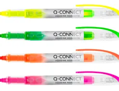 Surligneur q-connect slim liquid ink non rechargeable pointe biseautée couleurs assorties pochette 4u