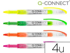 Surligneur q-connect slim liquid ink non rechargeable pointe biseautée couleurs assorties pochette 4u
