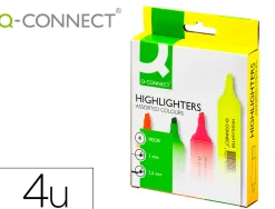 Surligneur q-connect tracé 2/5 mm pointe biseautée couleurs éclatantes pochette 4 unités assorties