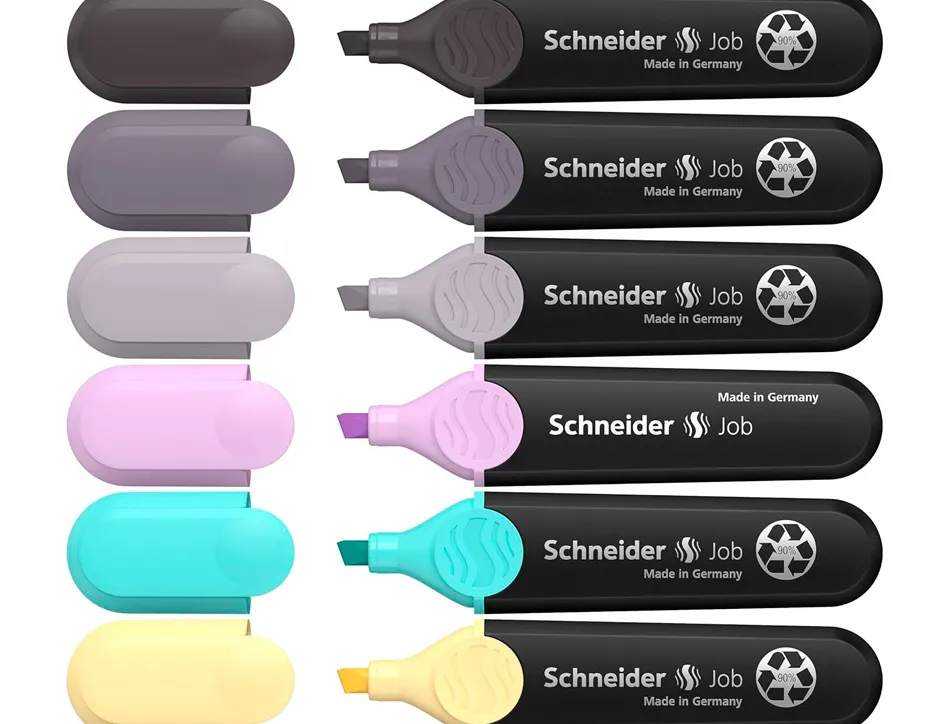 Surligneur schneider job pointe biseautee trait 1/5mm coloris assortis pochette 6 unites