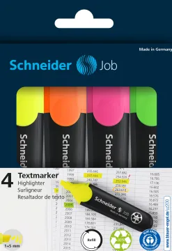 Surligneur schneider job pointe biseautée rechargeable avec maxx 660 refill station pochette 4 coloris assortis