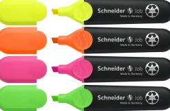 Surligneur schneider job pointe biseautée rechargeable avec maxx 660 refill station pochette 4 coloris assortis