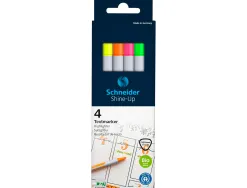 Surligneur schneider shine-up pointe biseautee trait 1/4mm corps triangulaire coloris assortis pochette 4 unites
