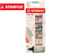 Surligneur stabilo boss mini naturevibes encre base eau pointe biseautee trace 2/5mm coloris assortis etui 6