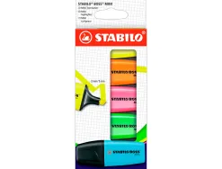 Surligneur stabilo boss mini encre base eau pointe biseautee largeur trace 2/5mm pochette de 5 unites