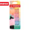 Surligneur stabilo boss mini pastel encre base eau pointe biseautee largeur trace 2/5mm coloris assortis etui 6