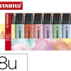 Surligneur stabilo boss original pastel encre base eau pointe biseautee largeur trace 2/5mm pochette 8 unites