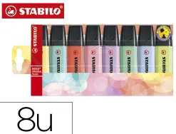 Surligneur stabilo boss original pastel encre base eau pointe biseautee largeur trace 2/5mm pochette 8 unites