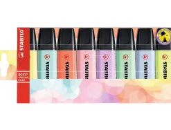 Surligneur stabilo boss original pastel encre base eau pointe biseautee largeur trace 2/5mm pochette 8 unites