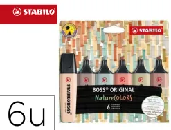 Surligneur stabilo boss original trace 2/5mm pointe biseautee encre base eau coloris nature assortis pochette 6 unites