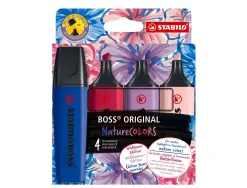 Surligneur stabilo boss original naturecolors wild flowers edition pointe biseautee trace 2/5mm coloris assortis etui 4