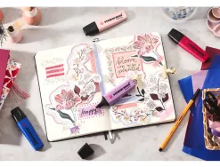 Surligneur stabilo boss original naturecolors wild flowers edition pointe biseautee trace 2/5mm coloris assortis etui 4