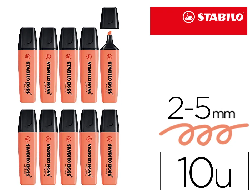Surligneur stabilo boss original pastel encre base eau pointe biseautee largeur trace 2/5mm coloris douceur