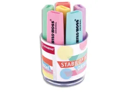 Surligneur stabilo boss original pastel encre base eau pointe biseautee trace 2/5mm coloris assortis pot 6