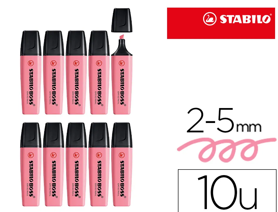 Surligneur stabilo boss original pastel encre base eau pointe biseautee largeur trace 2/5mm coloris petale de
