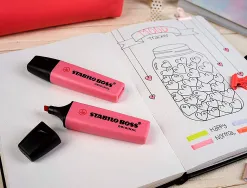 Surligneur stabilo boss original pastel encre base eau pointe biseautee largeur trace 2/5mm coloris petale de