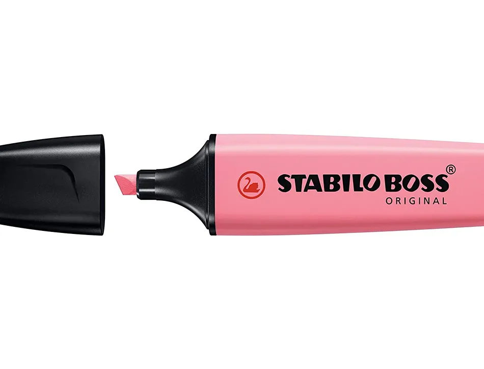 Surligneur stabilo boss original pastel encre base eau pointe biseautee largeur trace 2/5mm coloris petale de