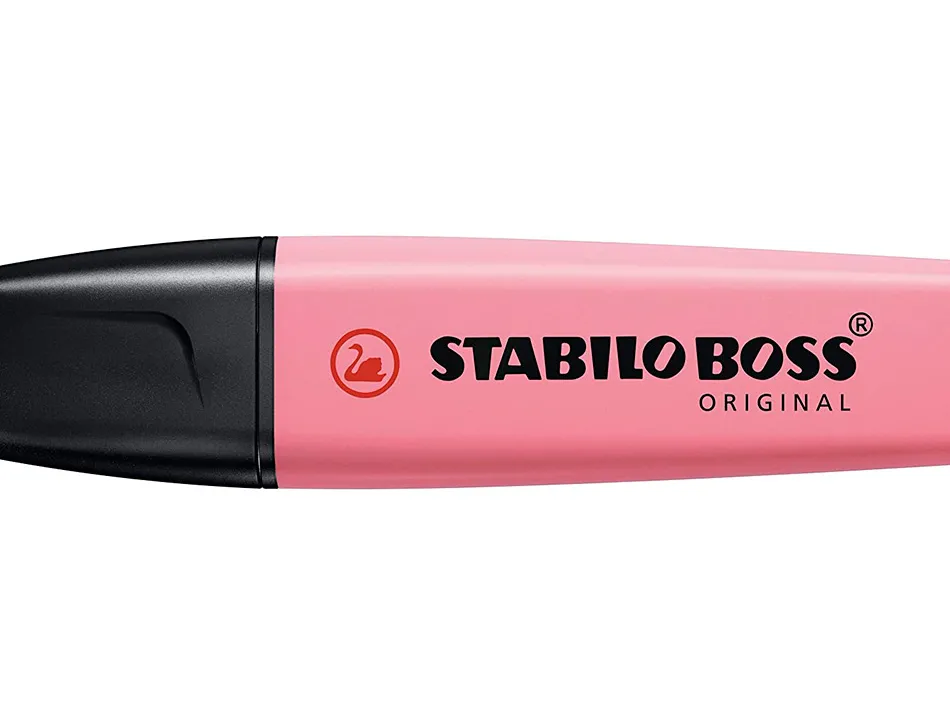 Surligneur stabilo boss original pastel encre base eau pointe biseautee largeur trace 2/5mm coloris petale de