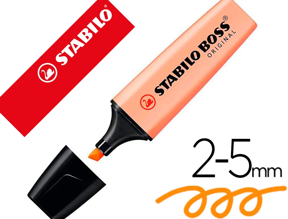 Surligneur stabilo boss original pastel encre base eau pointe biseautee largeur trace 2/5mm coloris sorbet