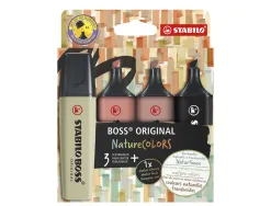 Surligneur stabilo boss original naturecolors encre base eau pointe biseautee trace 2/5mm coloris assortis