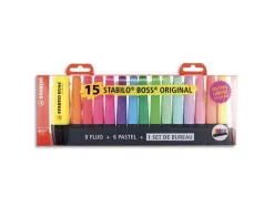 Surligneur stabilo boss original edition collector rechargeable pointe biseautee trace 2/5mm deskset 15 unites