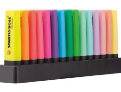 Surligneur stabilo boss original edition collector rechargeable pointe biseautee trace 2/5mm deskset 15 unites
