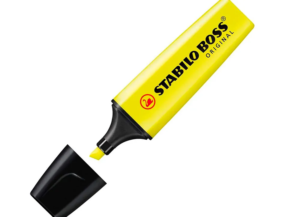 Surligneur stabilo boss original edition collector rechargeable pointe biseautee trace 2/5mm deskset 15 unites