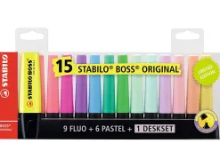 Surligneur stabilo boss original edition collector rechargeable pointe biseautee trace 2/5mm deskset 15 unites