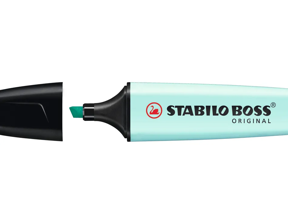 Surligneur stabilo boss pastel tracé 2/5mm pointe biseautée encre base eau résistante lumière touche turquoise