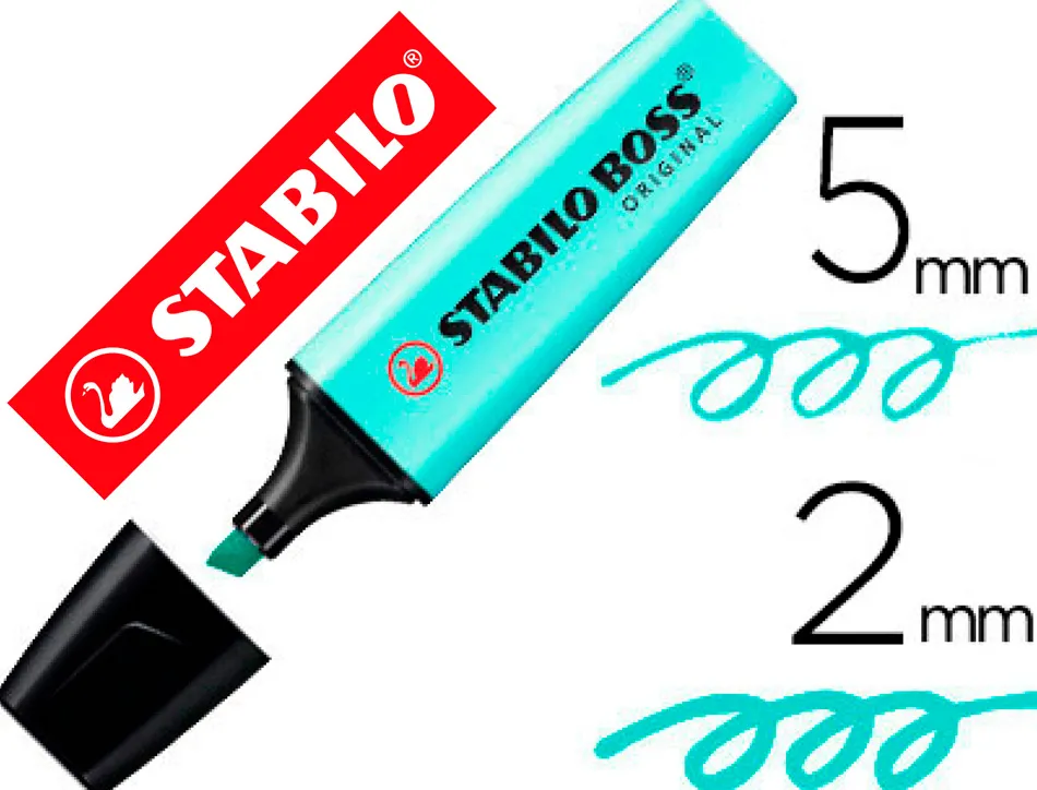 Surligneur stabilo boss pastel tracé 2/5mm pointe biseautée encre base eau résistante lumière touche turquoise