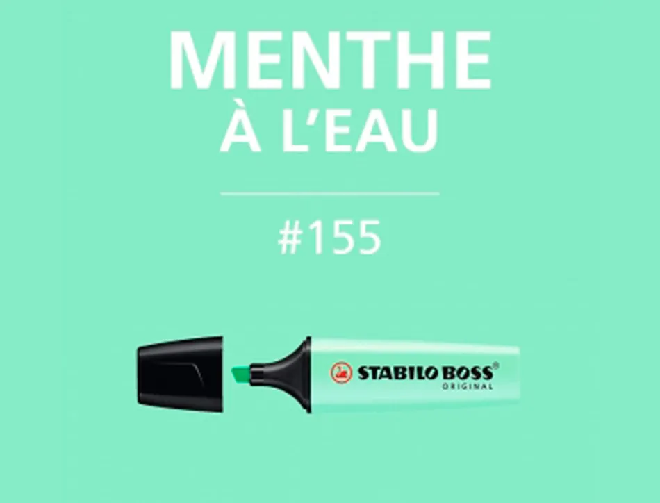 Surligneur stabilo boss pastel tracé 2/5mm pointe biseautée encre universelle base eau résistante lumière menthe à l'eau