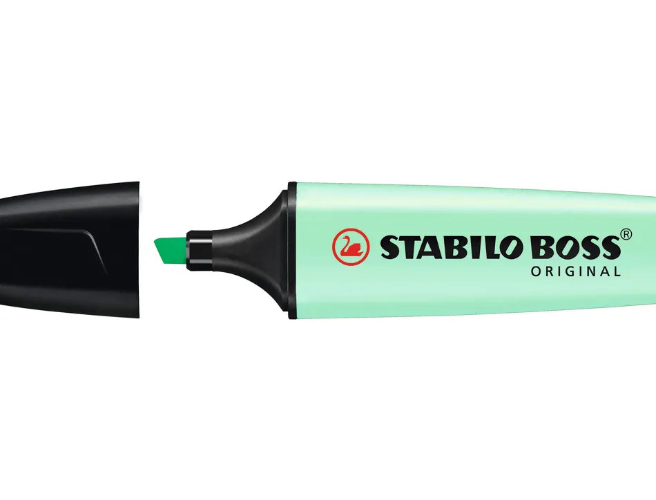 Surligneur stabilo boss pastel tracé 2/5mm pointe biseautée encre universelle base eau résistante lumière menthe à l'eau