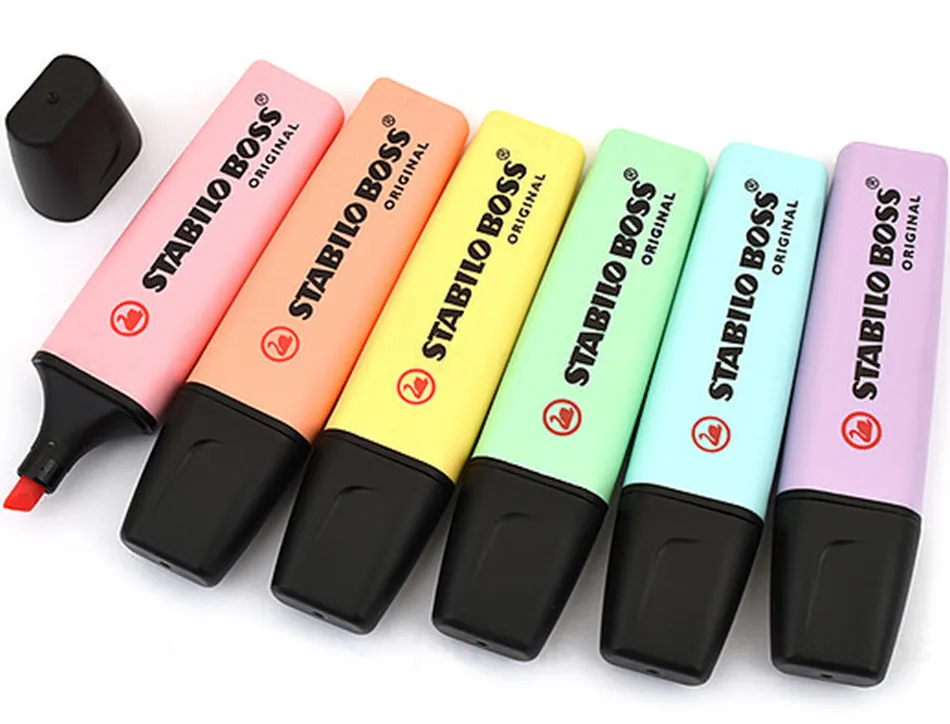 Surligneur stabilo boss pastel tracé 2/5mm pointe biseautée encre universelle base eau résistante lumière menthe à l'eau