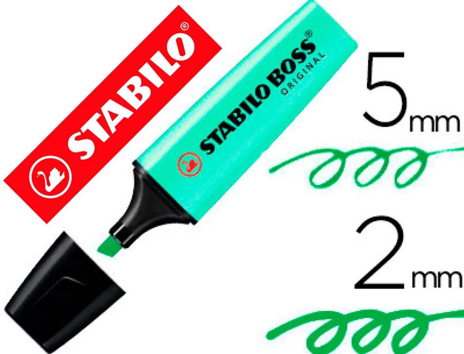 Surligneur stabilo boss pastel tracé 2/5mm pointe biseautée encre universelle base eau résistante lumière menthe à l'eau