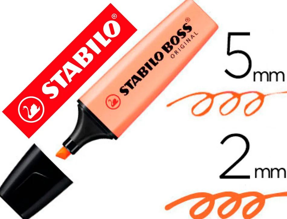 Surligneur stabilo boss pastel tracé 2/5mm pointe biseautée encre universelle base eau résistante lumière teinte pêche