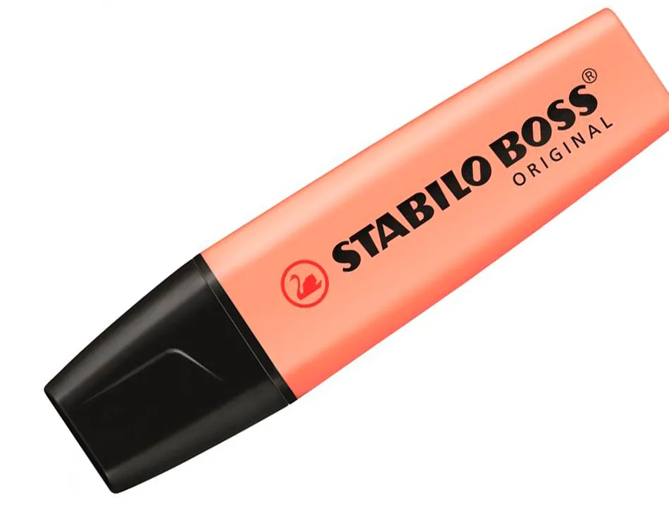 Surligneur stabilo boss pastel tracé 2/5mm pointe biseautée encre universelle base eau résistante lumière teinte pêche