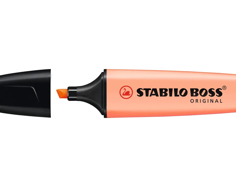 Surligneur stabilo boss pastel tracé 2/5mm pointe biseautée encre universelle base eau résistante lumière teinte pêche