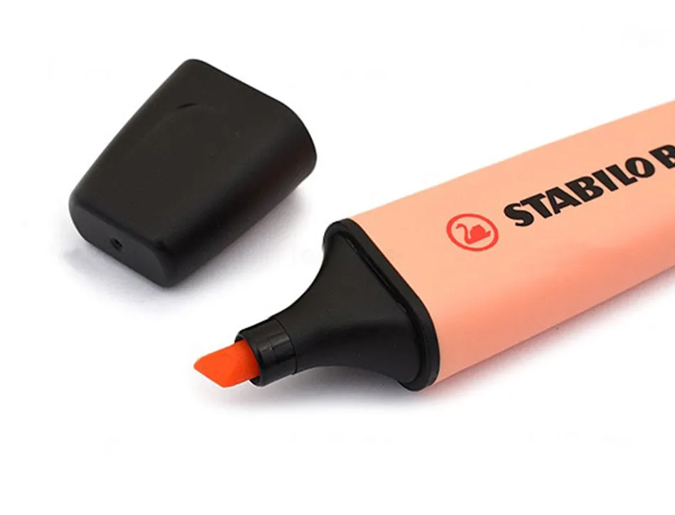 Surligneur stabilo boss pastel tracé 2/5mm pointe biseautée encre universelle base eau résistante lumière teinte pêche