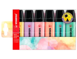 Surligneur stabilo boss pastel tracé 2/5mm pointe biseautée encre universelle base eau résistante lumière pochette 6u
