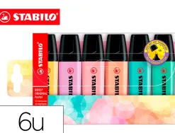 Surligneur stabilo boss pastel tracé 2/5mm pointe biseautée encre universelle base eau résistante lumière pochette 6u