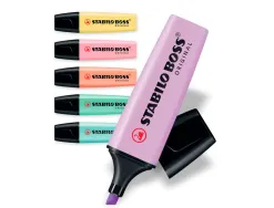 Surligneur stabilo boss pastel tracé 2/5mm pointe biseautée encre universelle base eau résistante lumière pochette 6u