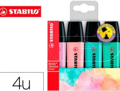 Surligneur stabilo boss pastel tracé 2/5mm pointe biseautée encre universelle base eau résistante lumière pochette 4u