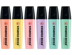 Surligneur stabilo boss pastel tracé 2/5mm pointe biseautée encre universelle base eau résistante lumière pochette 4u