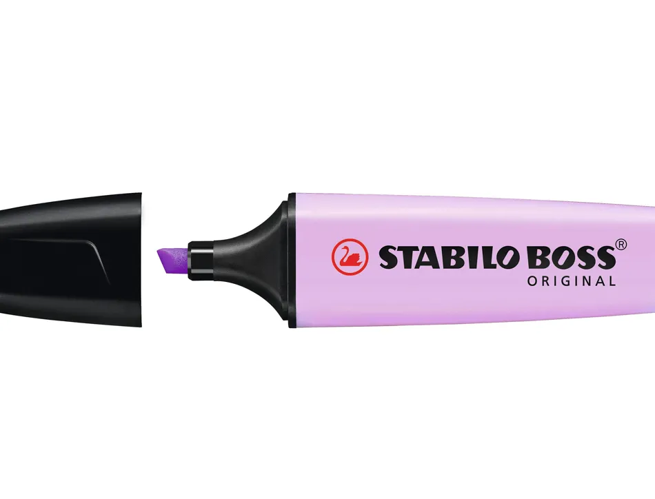 Surligneur stabilo boss pastel tracé 2/5mm pointe biseautée encre universelle base eau résistante lumière brume lilas